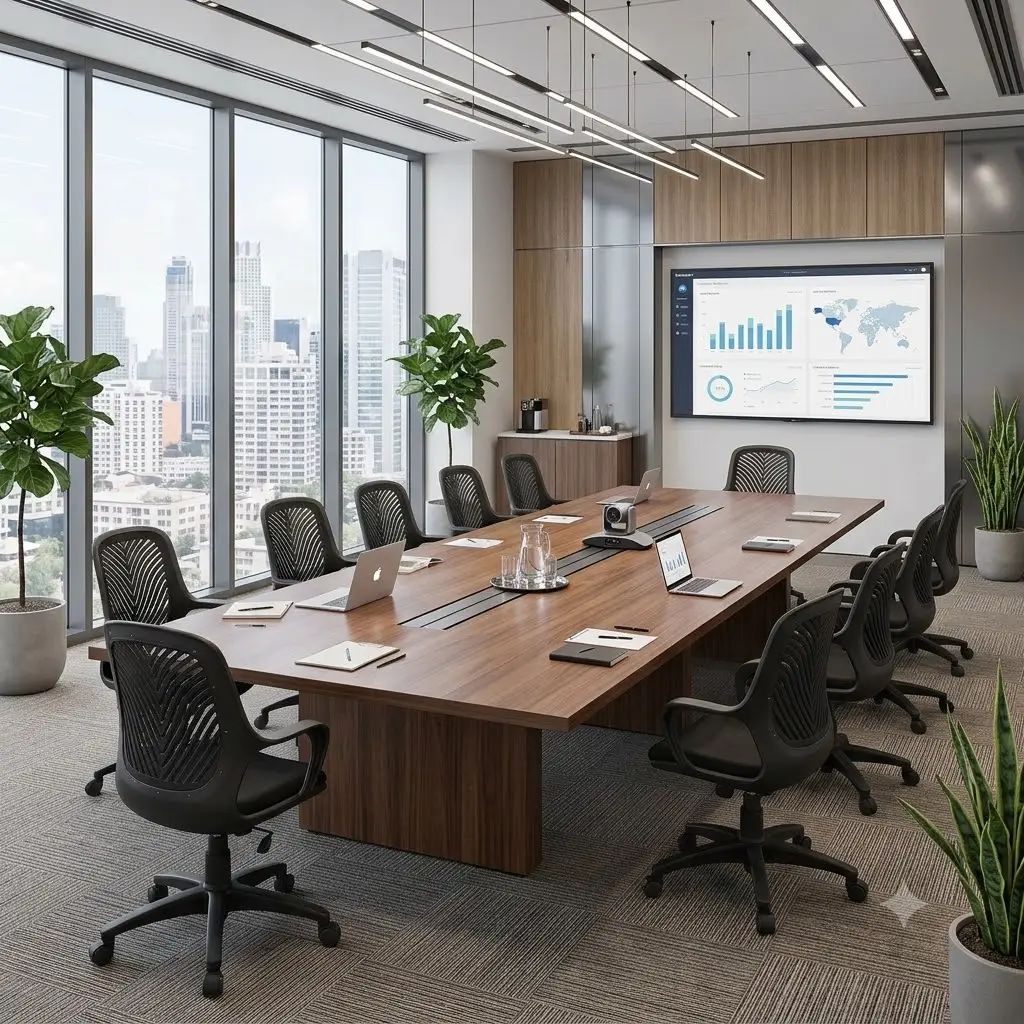bucket black office chair in conference room