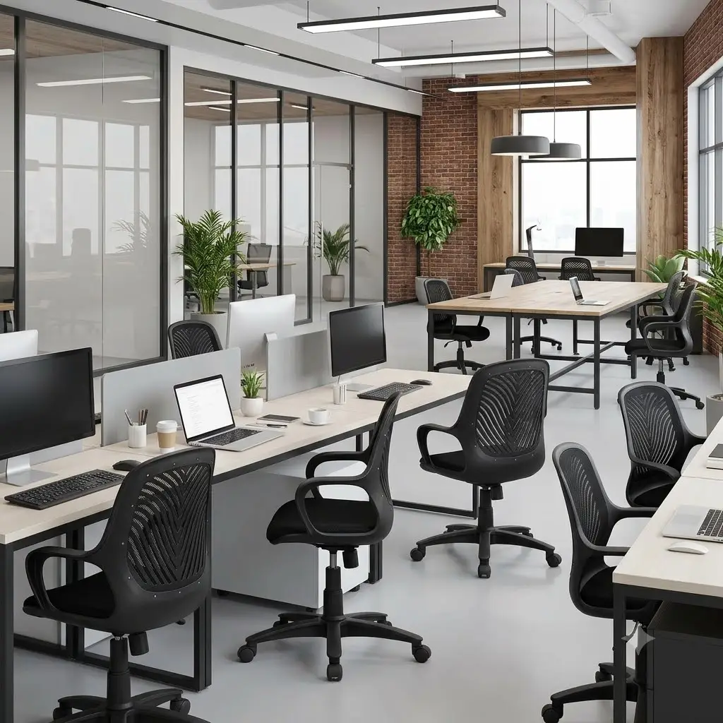 bucket black office chair in staff room