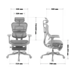 Detailed measurements of the foldable legrest for the Ergohuman Legpro V2 Grey ergonomic office chair, showcasing its compact design and dimensions for optimal space-saving and comfort.