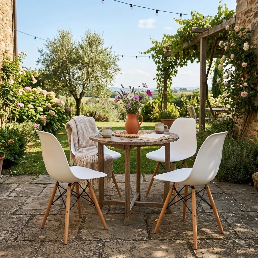 image of jelly cafeteria chair in garden setup