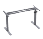 Angled view of the grey height adjustable desk frame, highlighting its sturdy build, smooth adjustment mechanism, and modern design for ergonomic workspace solutions