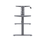 Side view of the grey height adjustable desk frame, showcasing its strong metal construction and smooth, adjustable lift mechanism for ergonomic desk height adjustments