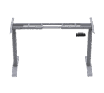 Front view of the grey height adjustable desk frame, highlighting its sturdy metal structure and smooth adjustment mechanism for seamless height changes
