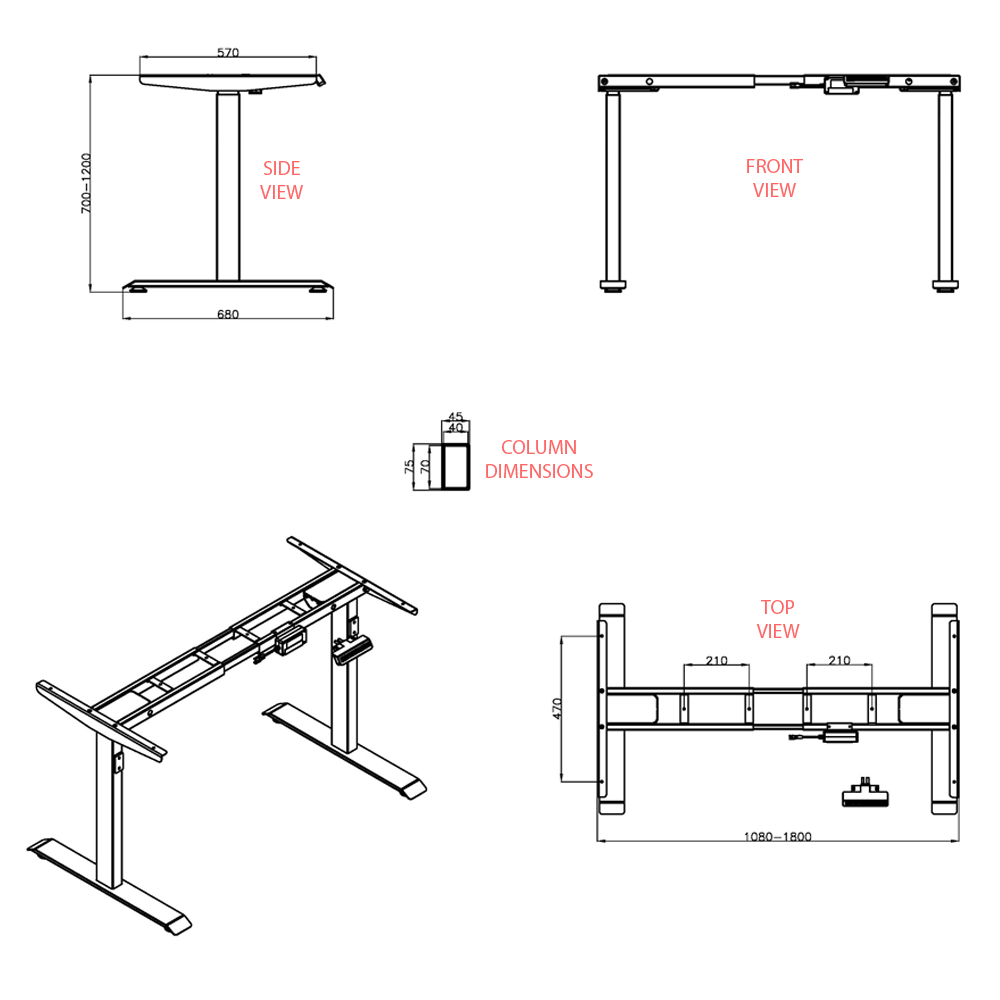 Manual Sit to Stand Desk Frame