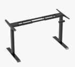 Angled view of the black desk frame, highlighting its sturdy metal construction, sleek design, and adjustable features for a versatile and ergonomic workspace