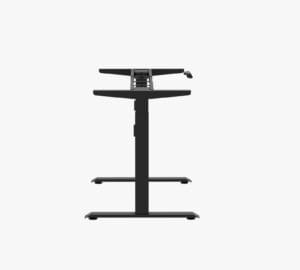 Side view of the black desk frame, emphasizing its durable metal build, smooth adjustment mechanism, and sleek design for a functional and modern workspace
