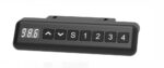 Close-up of the height adjustable desk remote, featuring simple controls for easily adjusting desk height to your preferred ergonomic position