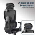 Close-up image showing the adjustable headrest feature of the Bravo Chair, highlighting its tilt and height adjustments for enhanced neck support and ergonomic comfort