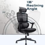 Close-up image showing the recline mechanism of the Bravo High Back Chair in black, highlighting adjustable tilt and locking positions for ergonomic support and comfort