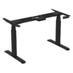 Angled view of the black desk frame, highlighting its sturdy metal construction, sleek design, and adjustable features for a versatile and ergonomic workspace