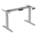 Angled view of the grey desk frame, showcasing its strong metal construction, sleek design, and adjustable height features, perfect for a modern and ergonomic workspace