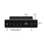 Close-up image of the height adjustable desk remote handset, featuring user-friendly controls for smooth desk height adjustments and a sleek design