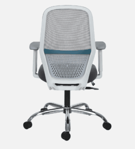 Polar Office Chair featuring a breathable mesh backrest, padded seat cushion, height-adjustable armrests, and a tilt mechanism, set in a modern office environment.”