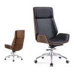 Side-by-side front and back view of the Jurish High Back Chair showcasing its ergonomic PU upholstery, cushioned seat, adjustable seat height, and high backrest for comprehensive comfort and support