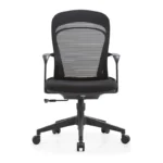 Front view of the Omega Mesh Office Chair featuring a breathable mesh backrest, adjustable armrests, and lumbar support for enhanced comfort