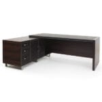 Inner view of HP-587 office table highlighting internal compartments, cable management system, and storage layout.