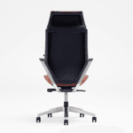 Back side view of Lumin executive boss office chair designed for conference rooms, featuring padded backrest and armrests