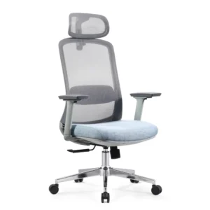 Front view of Nova High Back ergonomic office chair featuring adjustable 3D armrests with Gel PU pads, contoured molded foam seat, and breathable mesh backrest with headrest.