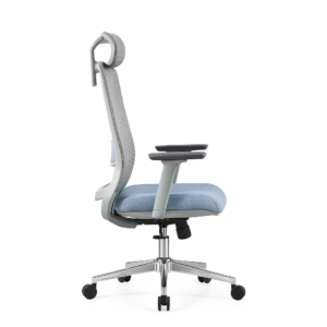 Side profile of Nova High Back ergonomic office chair featuring contoured seat with molded foam, adjustable armrests with Gel PU pads, and high mesh back with lumbar support.