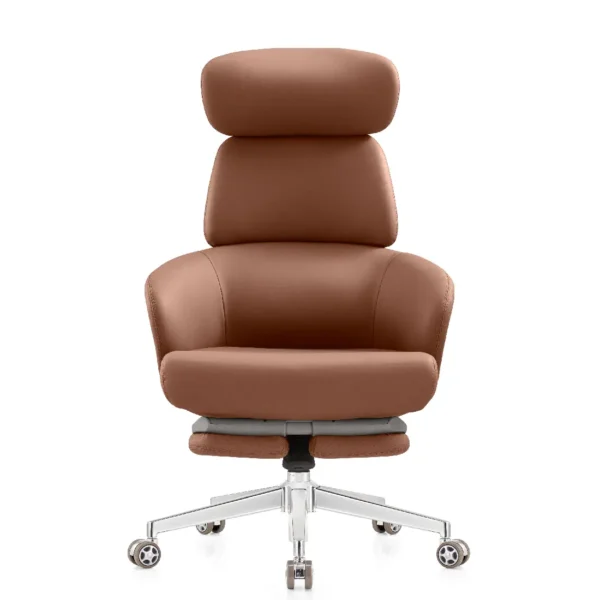 Designer ergonomic office chair with padded armrests and leg rest
