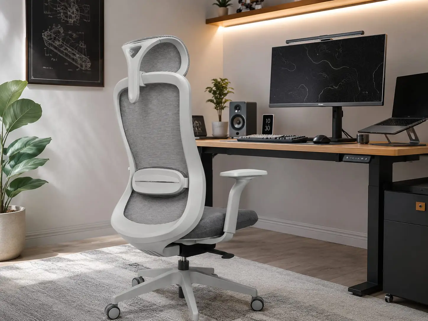 Titan Grey Ergonomic Office Chair Rear Workspace View with Premium Mesh Design