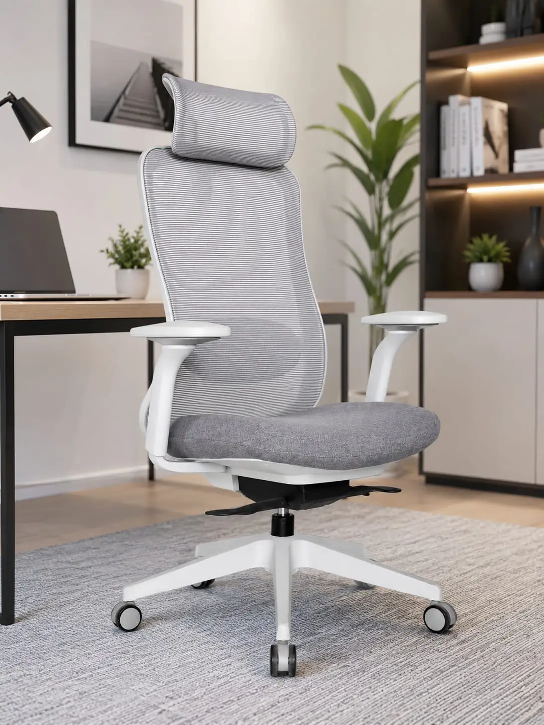 Titan Ergonomic Chair Grey Front Angle View in Contemporary Office Interior