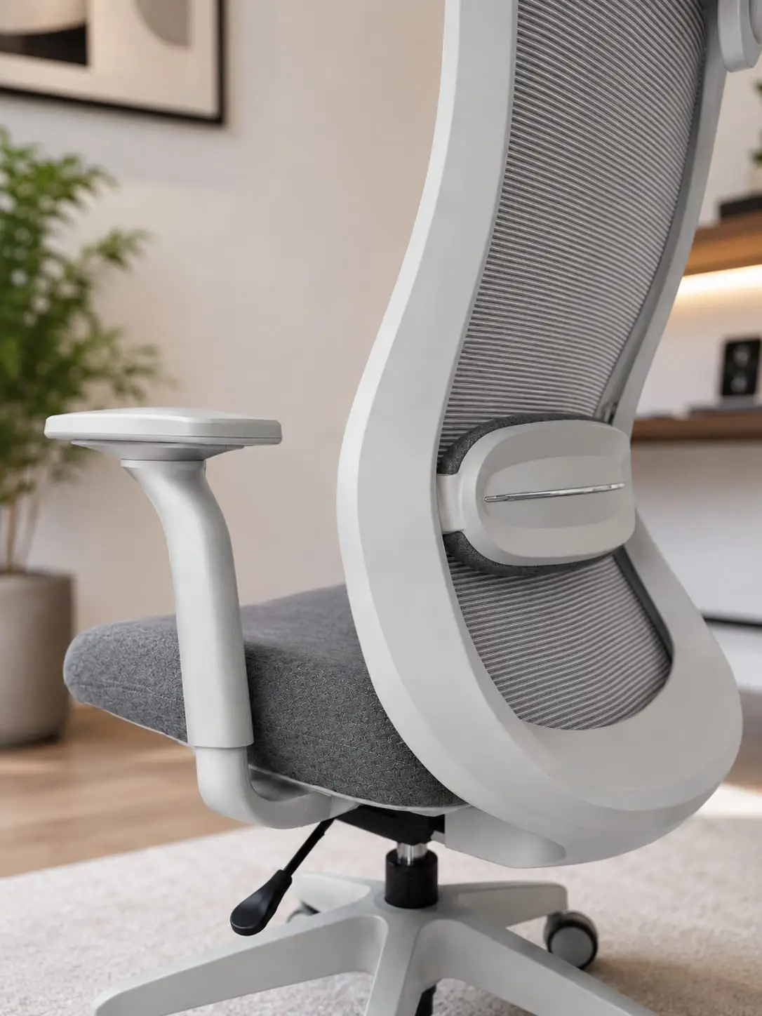 Titan Ergonomic Chair Grey Close-Up Side Detail View with Heavy Duty Frame and Mesh Back