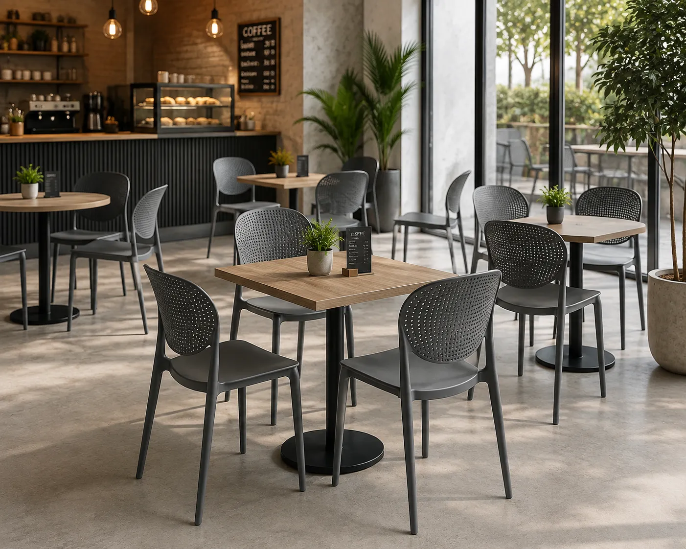 grey color nora chair in cafe
