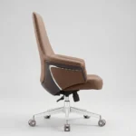 Side view of Carnival medium back office chair in brown leather on white background