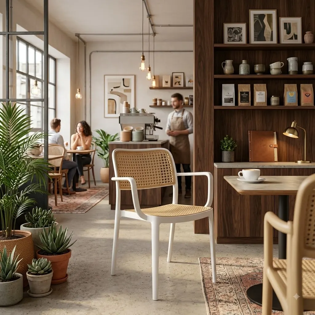 Riva cafe chair breathable cane-style seat and backrest